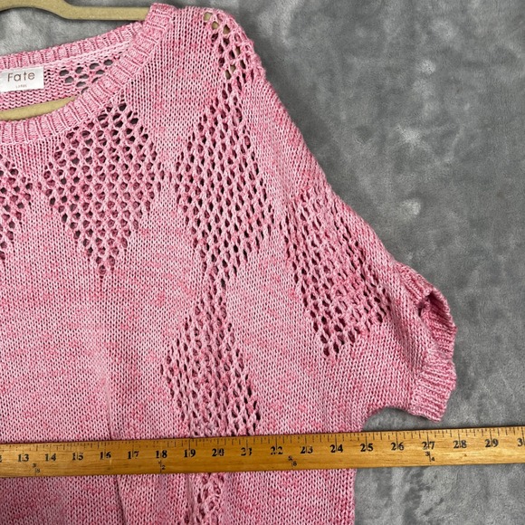 Fate Women Sweater Diamond Knit Open Weave Short Sleeve Pullover Top Large Pink - Picture 4 of 11